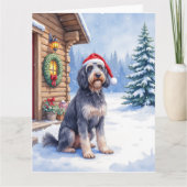 German Wirehaired Pointer Snowy Lodge Santa Hat Kaart (Voorkant)
