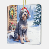 German Wirehaired Pointer Snowy Lodge Santa Hat Keramisch Ornament (Links)