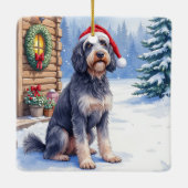 German Wirehaired Pointer Snowy Lodge Santa Hat Keramisch Ornament (Achterkant)