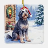 German Wirehaired Pointer Snowy Lodge Santa Hat Keramisch Ornament (Voorkant)