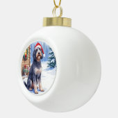 German Wirehaired Pointer Snowy Lodge Santa Hat Keramische Bal Ornament (Rechts)