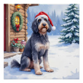 German Wirehaired Pointer Snowy Lodge Santa Hat Perfect Poster (Voorkant)