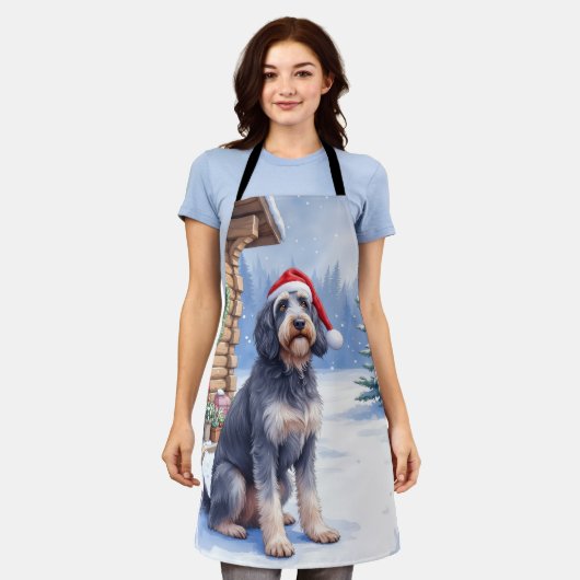 German Wirehaired Pointer Snowy Lodge Santa Hat Schort (Gedragen)