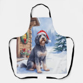German Wirehaired Pointer Snowy Lodge Santa Hat Schort (Voorkant)