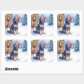 German Wirehaired Pointer Snowy Lodge Santa Hat Vierkante Sticker (Vel)