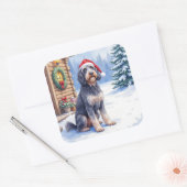 German Wirehaired Pointer Snowy Lodge Santa Hat Vierkante Sticker (Envelop)