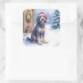 German Wirehaired Pointer Snowy Lodge Santa Hat Vierkante Sticker (Tas)