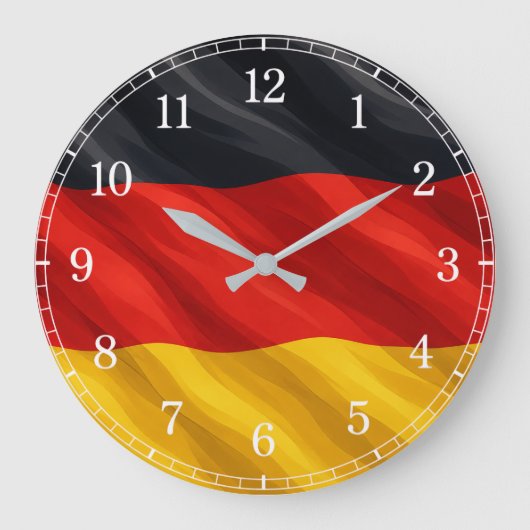 Germany Flag Wall Clock — Waving Flag Design Grote Klok (Voorkant)