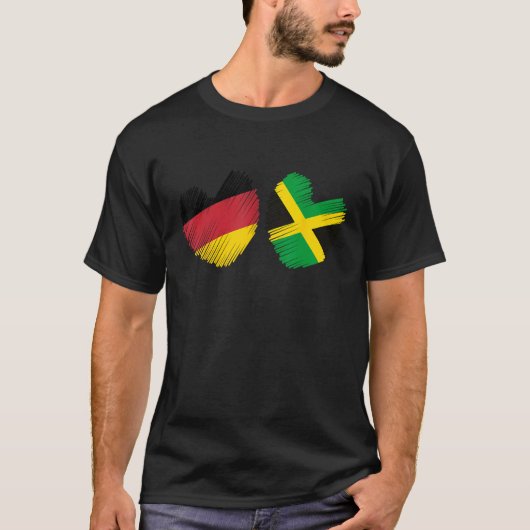 Germany Jamaica Heart German Flag Jamaican Flag Gr T-shirt (Voorkant)
