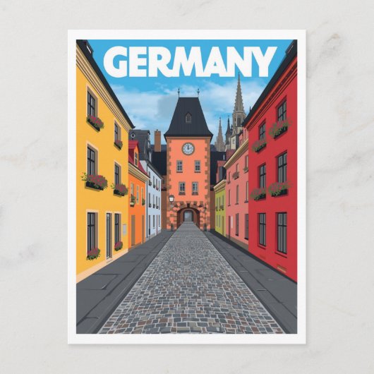 Germany Street Scene Retro Travel Briefkaart (Voorkant)