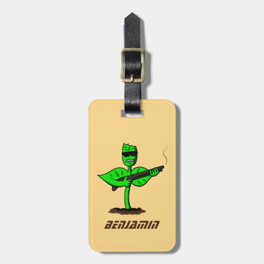 Germinator cyborg plant grappige cartoon bagagelabel (Voorkant verticaal)