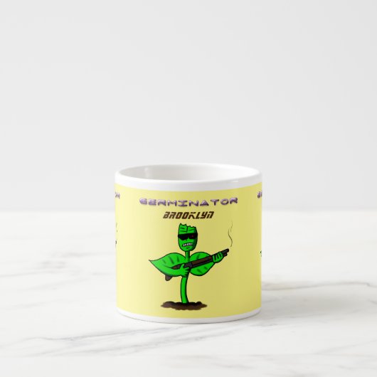 Germinator cyborg plant grappige cartoon espresso kop (Voorkant)