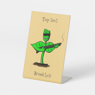 Germinator cyborg plant grappige cartoon reclamebord met voetstuk