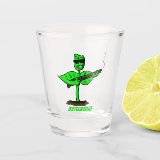 Germinator cyborg plant grappige cartoon shot glas (Voorkant)