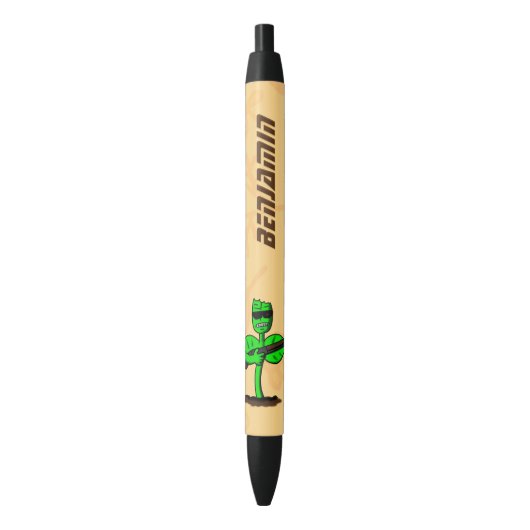 Germinator cyborg plant grappige cartoon zwarte inkt pen (Voorkant Verticaal)