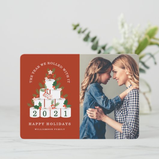 Gerold met het Kerstmis wc papier boom foto Feestdagenkaart (Staand voorkant)