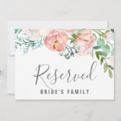 Geromantiseerd Pioen Bloemen Gereserveerd Bord Kaart (Achterkant)