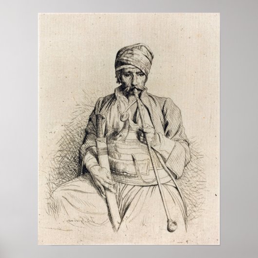 Gérôme - Zittende Arabier Met Pijp 1864 Poster (Voorkant)