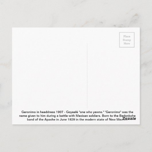 Geronimo in adres 1907 briefkaart (Achterkant)