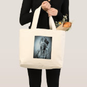 Geronimo in Head Dress Cyaan Grote Tote Bag (Voorkant (product))