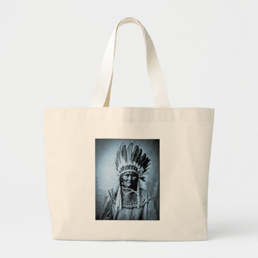 Geronimo in Head Dress Cyaan Grote Tote Bag (Voorkant)
