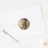 Geronimo in Head Dress  Portret Sepia Ronde Sticker (Envelop)