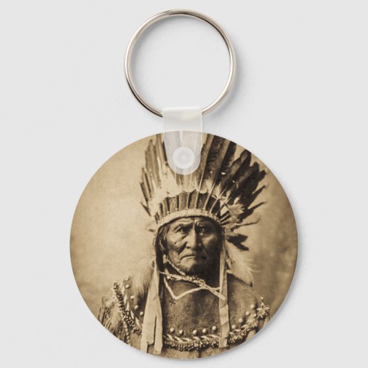 Geronimo in Head Dress  Portret Sepia Sleutelhanger (Voorkant)