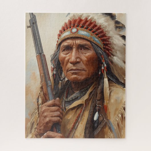 Geronimo Indiaans opperhoofd krijger portret Legpuzzel (Verticaal)