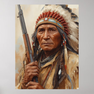 Geronimo Indiaans opperhoofd krijger portret Poster