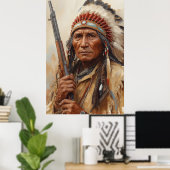 Geronimo Indiaans opperhoofd krijger portret Poster (Thuiskantoor)