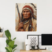 Geronimo Indiaans opperhoofd krijger portret Poster (Thuiskantoor)