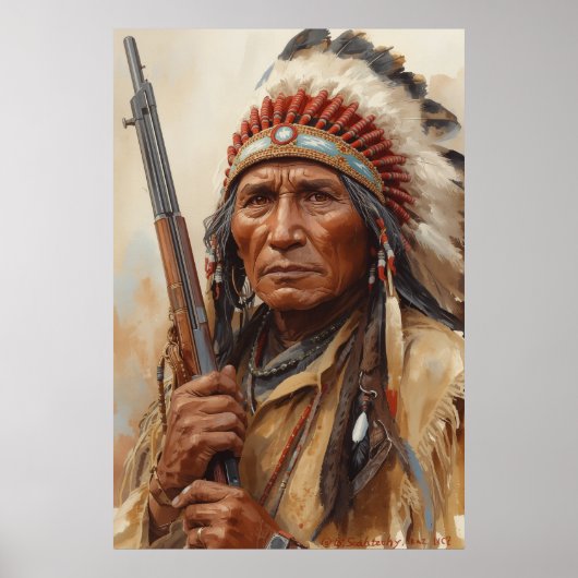 Geronimo Indiaans opperhoofd krijger portret Poster (Voorkant)