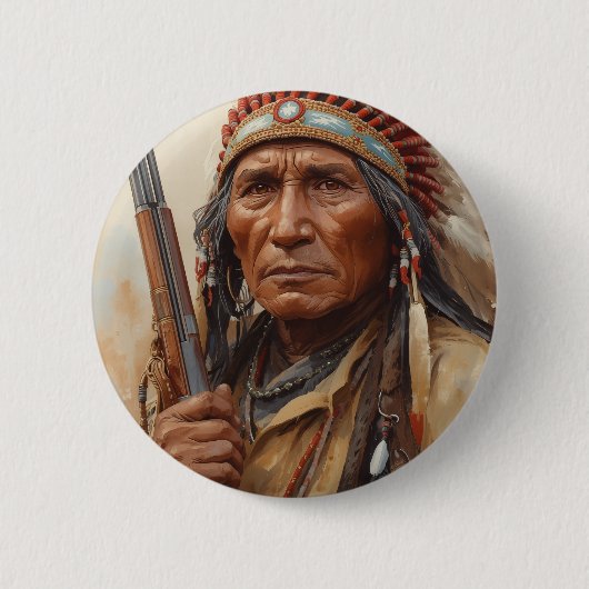 Geronimo Indiaans opperhoofd krijger portret Ronde Button 5,7 Cm (Voorkant)
