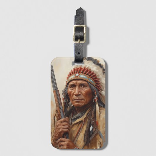 Geronimo Indiaans Stamhoofd Krijger Portret Bagagelabel (Voorkant (verticaal))