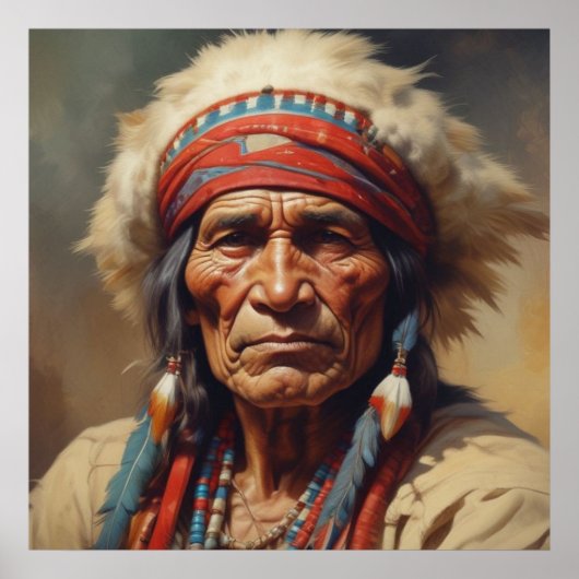 Geronimo Indiaans Stamhoofd Krijger Portret Poster (Voorkant)