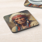 Geronimo Indiaanse krijger portret Bier Onderzetter (Linkerzijde)