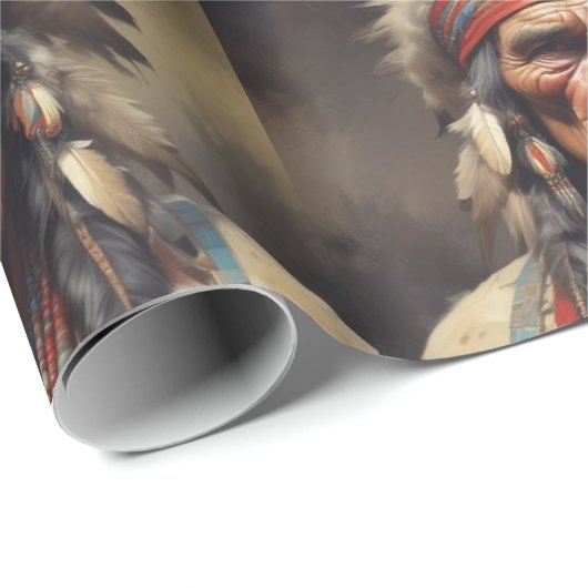 Geronimo Indiaanse krijger portret Cadeaupapier (Rol Hoek)