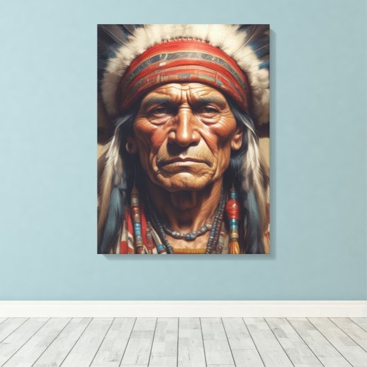 Geronimo Indiaanse krijger portret Canvas Afdruk (Insitu (Houten vloer))