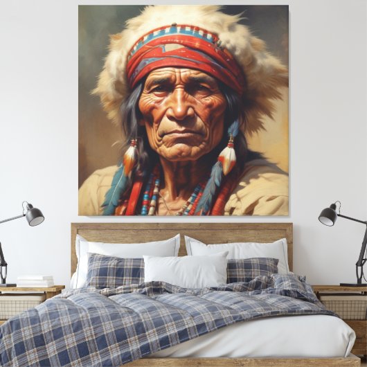 Geronimo Indiaanse krijger portret Canvas Afdruk (Insitu (Slaapkamer))