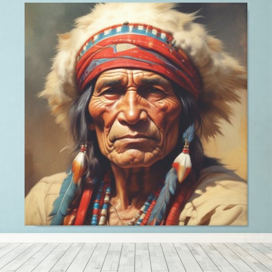 Geronimo Indiaanse krijger portret Canvas Afdruk (Insitu (Houten vloer))