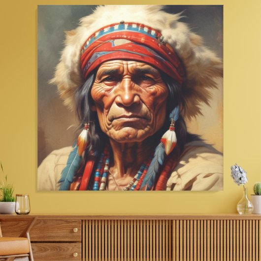 Geronimo Indiaanse krijger portret Canvas Afdruk (Insitu (Woonkamer))