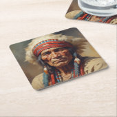 Geronimo Indiaanse krijger portret Kartonnen Onderzetters (Schuin)
