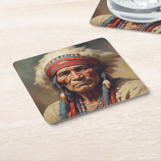 Geronimo Indiaanse krijger portret Kartonnen Onderzetters (Schuin)