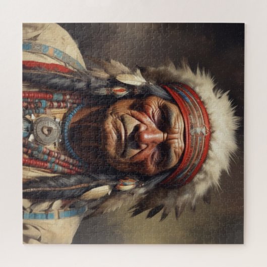 Geronimo Indiaanse krijger portret Legpuzzel (Horizontaal)