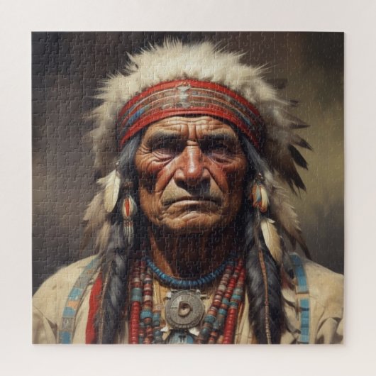 Geronimo Indiaanse krijger portret Legpuzzel (Verticaal)