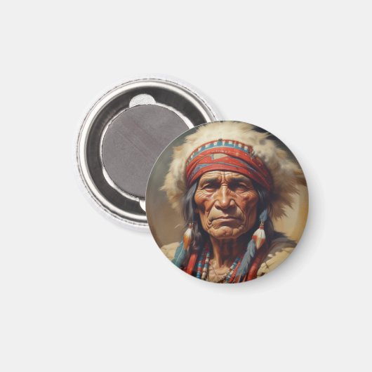 Geronimo Indiaanse krijger portret Magneet (Voorkant / Achterkant)