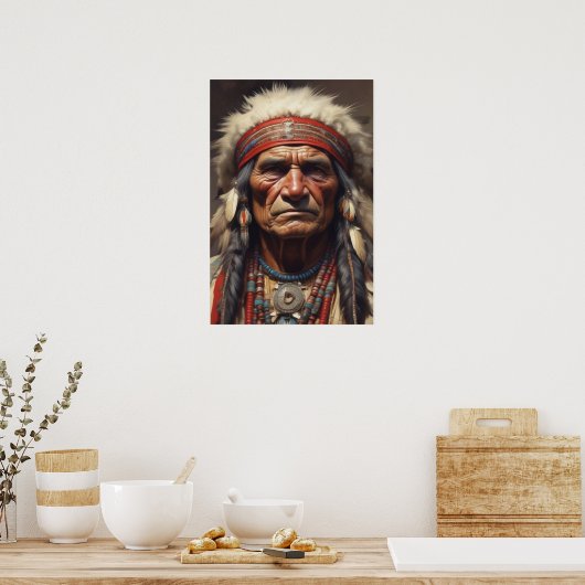 Geronimo Indiaanse krijger portret Poster (Keuken)