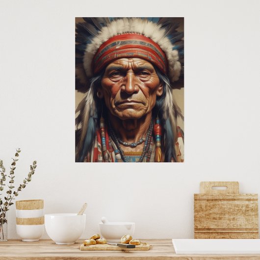 Geronimo Indiaanse krijger portret Poster (Keuken)