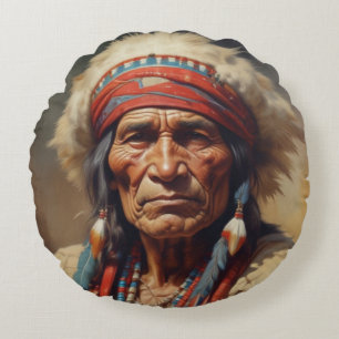 Geronimo Indiaanse krijger portret Rond Kussen