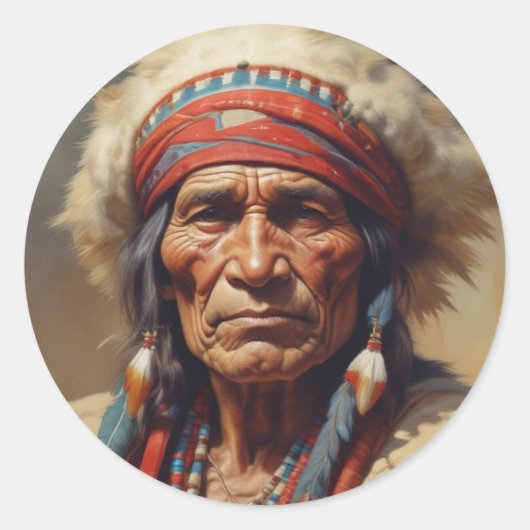 Geronimo Indiaanse krijger portret Ronde Sticker (Voorkant)